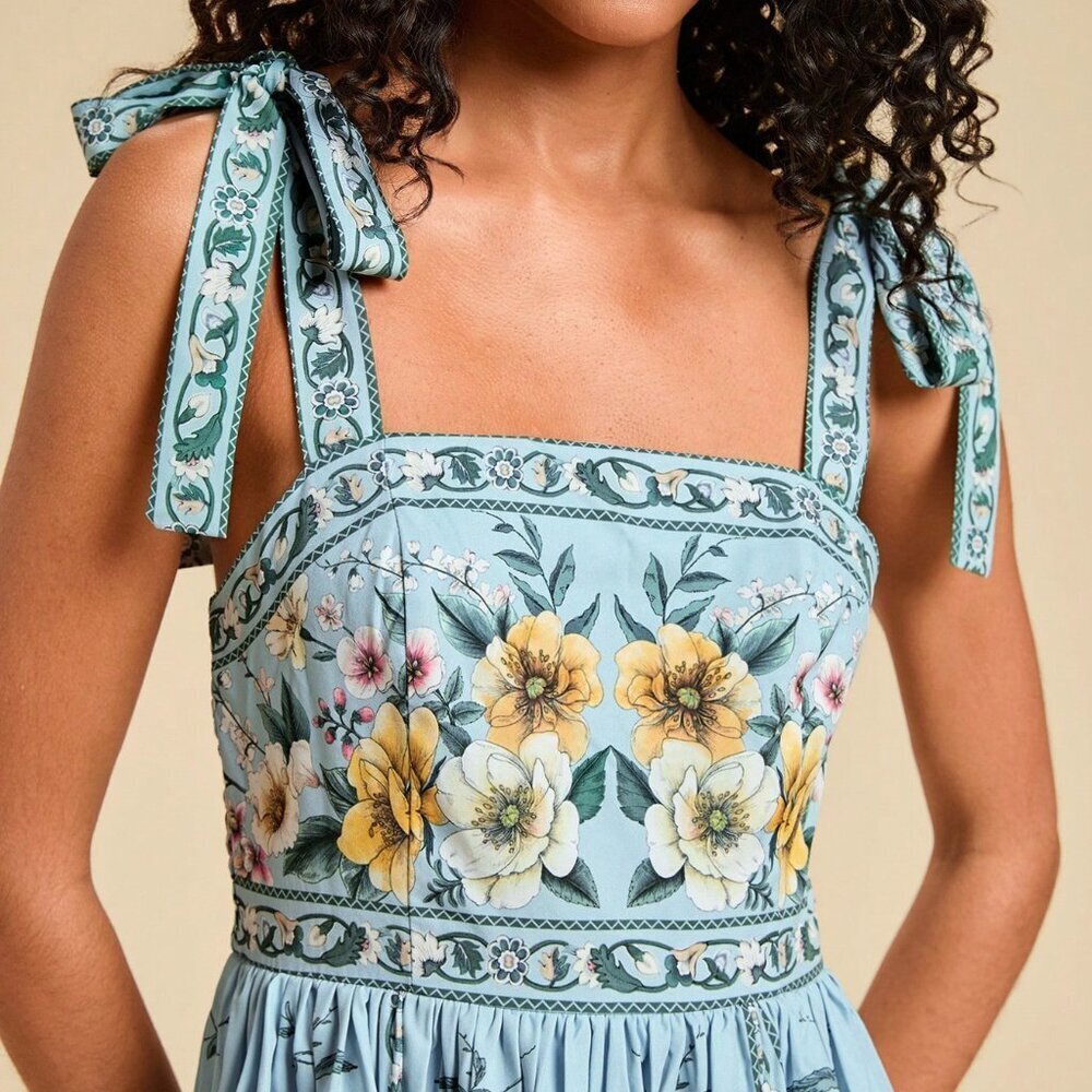 Multicolor Boho Women's Floral Sleeveless Tie-Front Dress